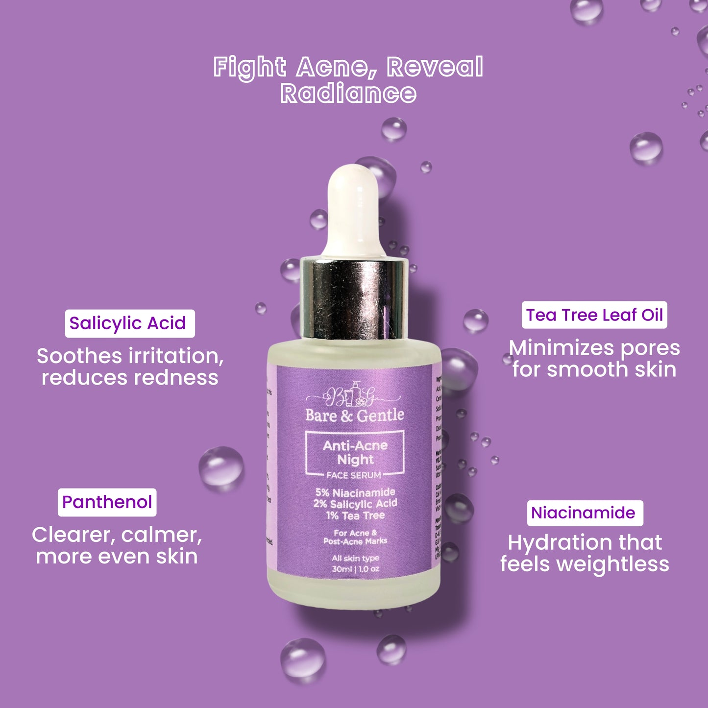 Anti-Acne Face Serum With 5% Niacinamide + 2% Salicylic Acid + 1%Tea Tree 30ml