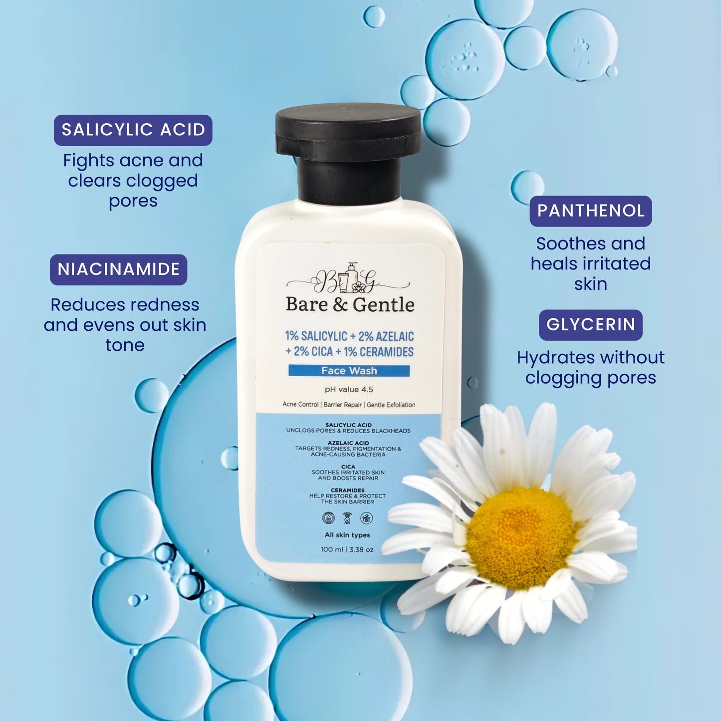 1% Salicylic+ 2% Azelaic+ 2% Cica+ 1% Ceramides Face Wash 100ml