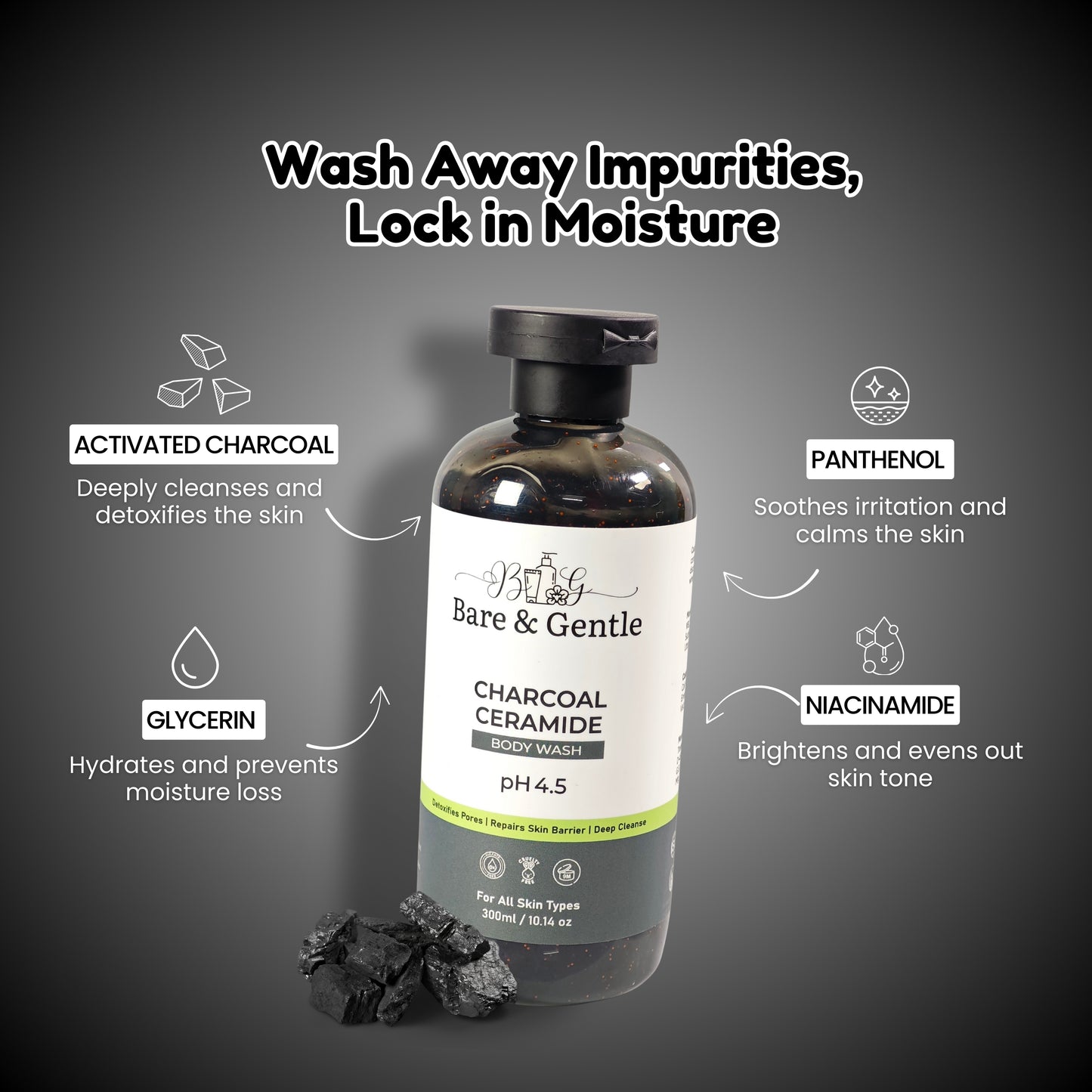 Charcoal, Ceramide Body Wash 300ml