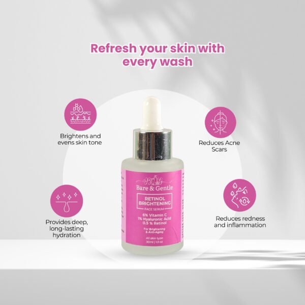 Retinol Brightening Face Serum With 0.5% Retinol + 1%Hyaluronic Acid + 6% Vitamin-C  30ml